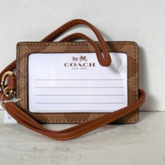 NWT COACH Lanyard ID Badge Holder Khaki/Saddle - Picture 2 of 2